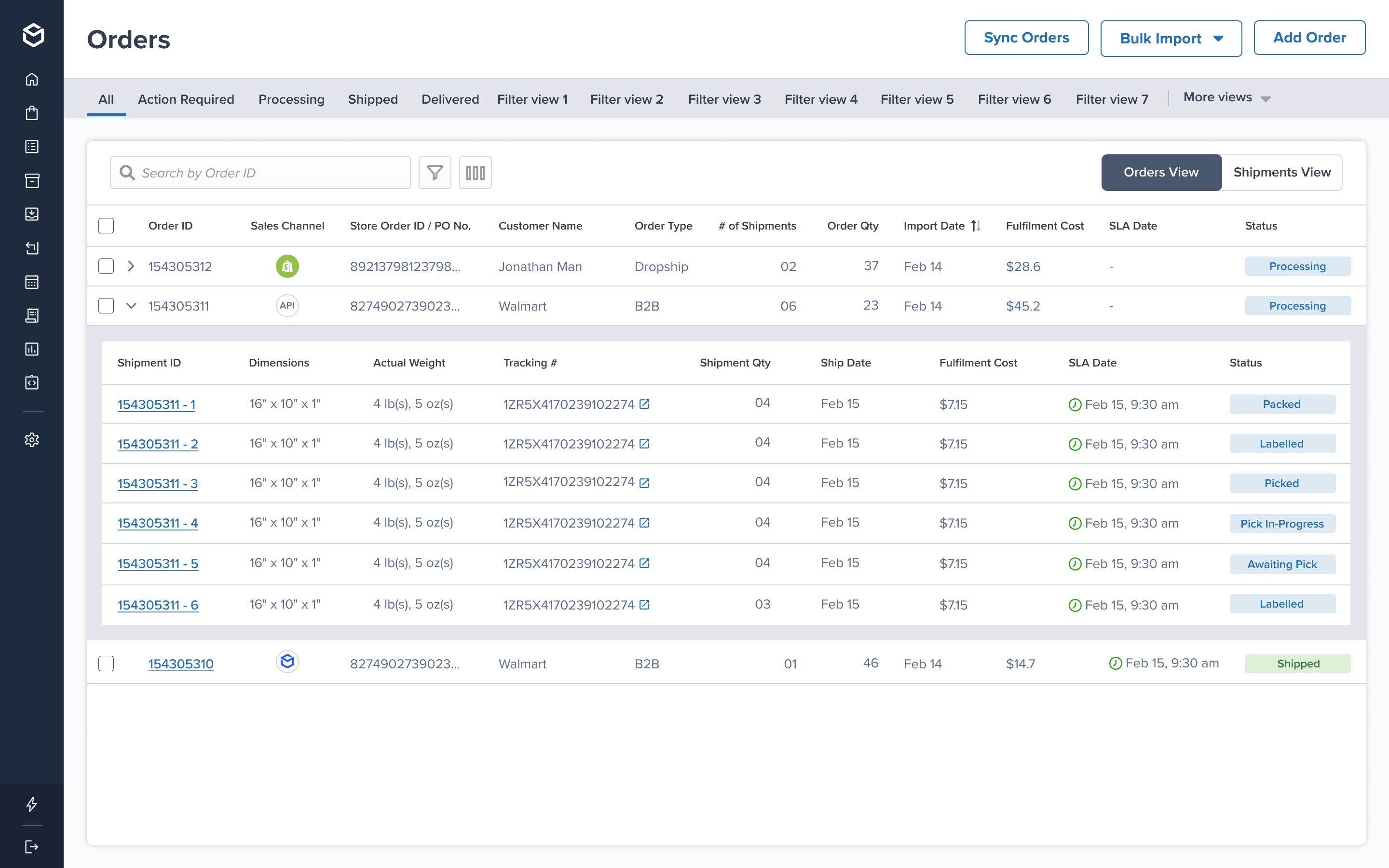 Master orders with nested shipments